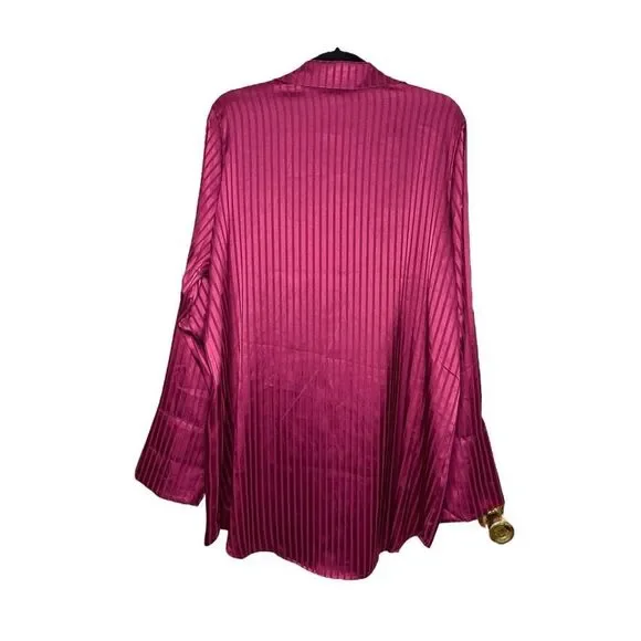 Fashion Nova Women’s XL Stripe This Way Satin Shirt Burgundy NEW - Picture 7 of 8